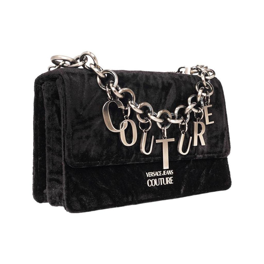 Versace Jeans Couture Logo-Anhänger Kette Verziert Falten-Design Stoff Umhängetasche Damen Umhängetasche Schwarz 73VA4BC1-ZS115-899