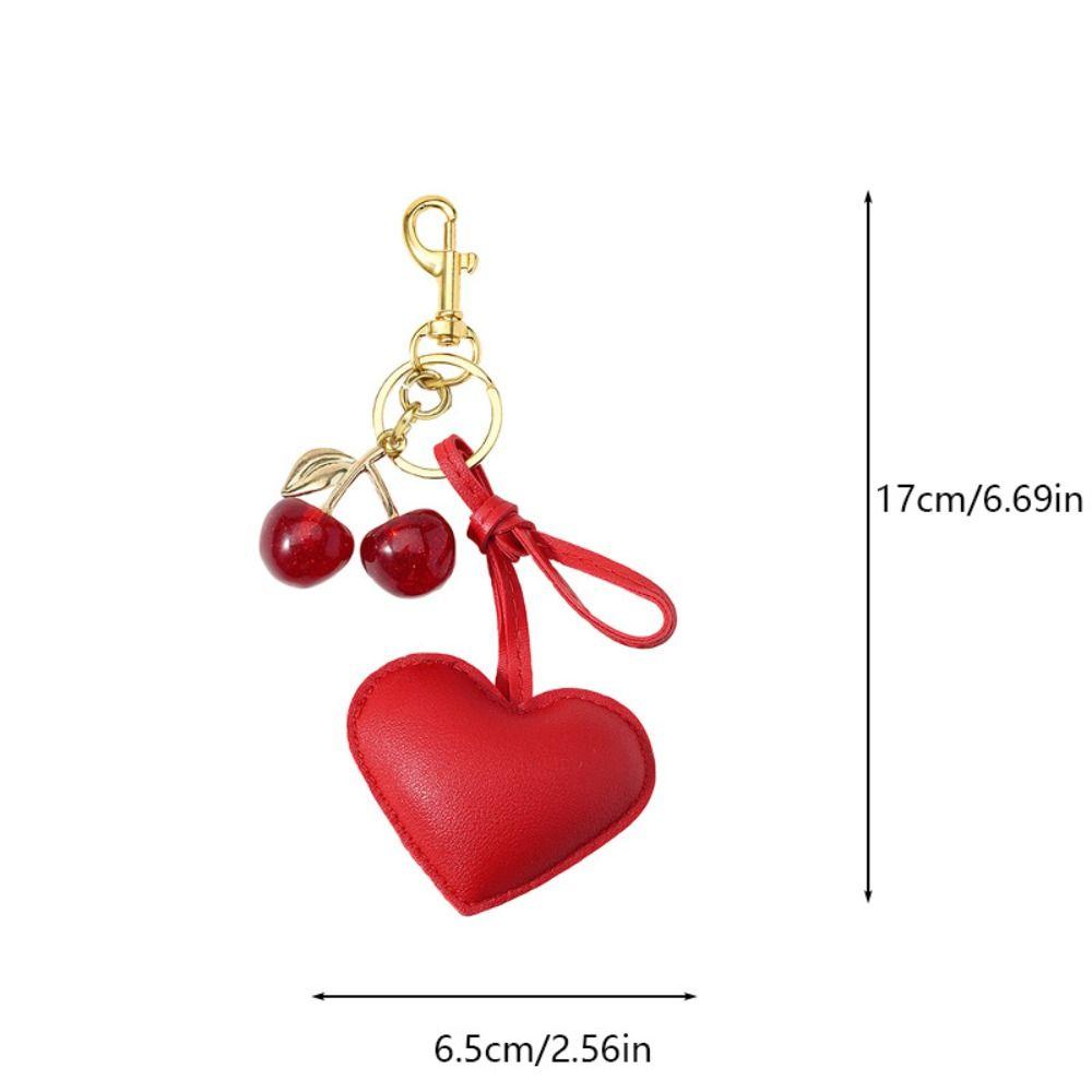 PU Leather Cherry Bag Charm Hearth Design Leather Heart Pendant Cute Cute Car Decor Car Keys