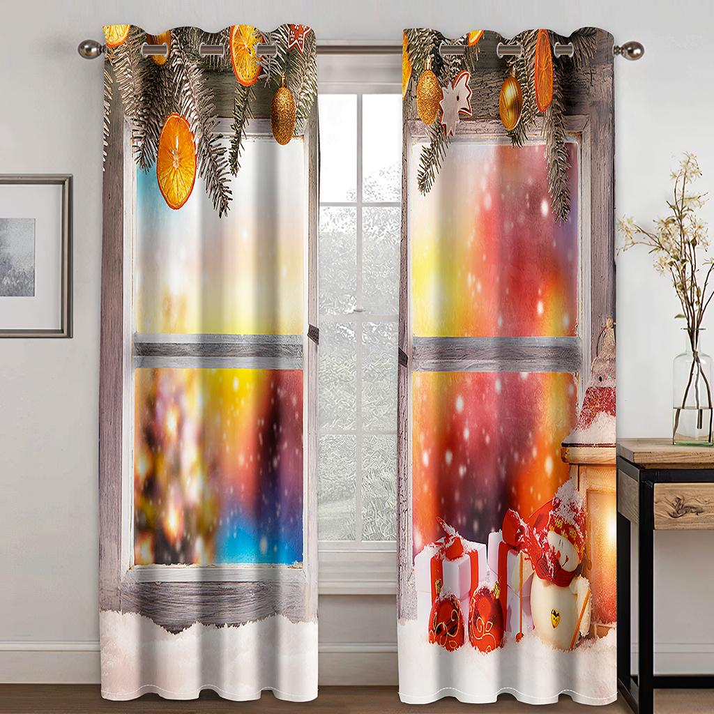 

Рождественские украшения занавес 3D мультфильм Санта-Клаус Рождественская елка полиэстер ткань занавес снеговик узор праздничная атмосфера W132cm x H160cm&Grommet