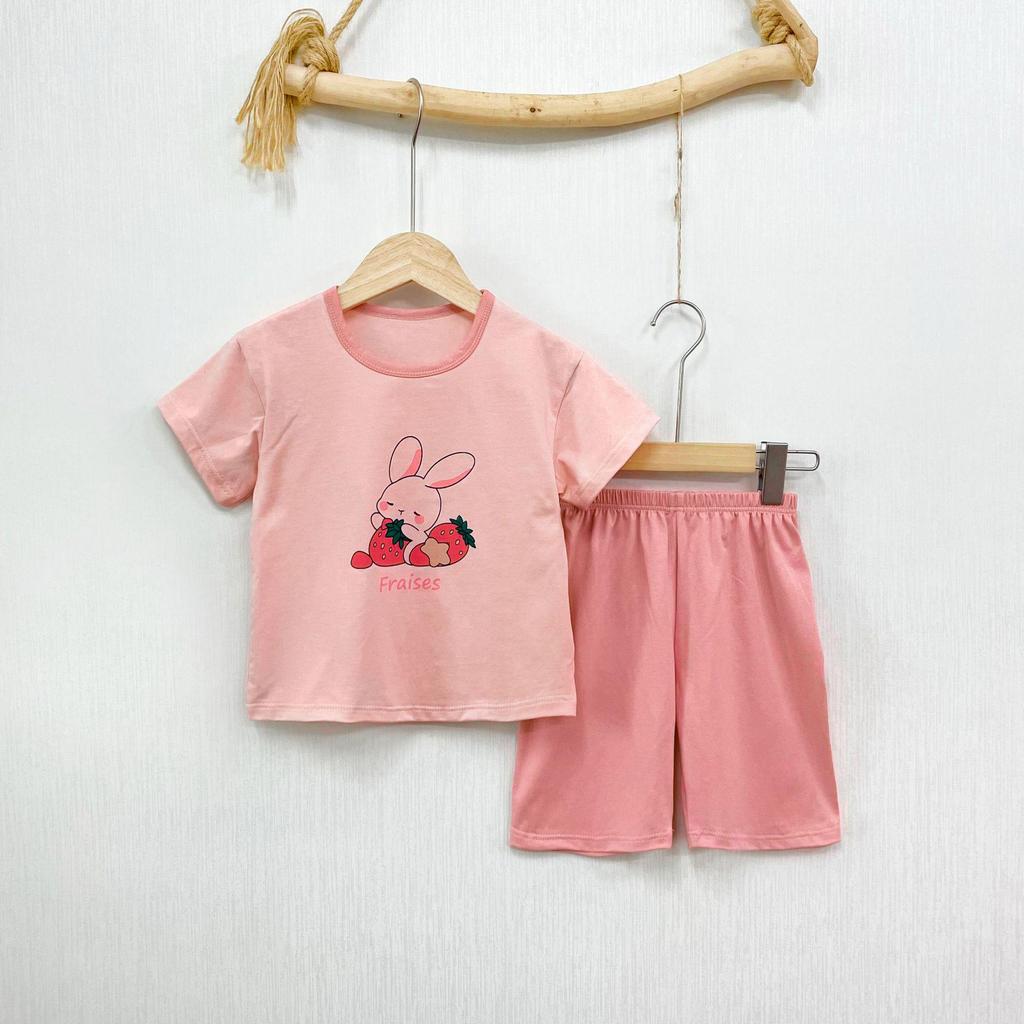 Children's Cartoon Cotton Short Sleeve Pajama Set - Unisex, Medium & Large