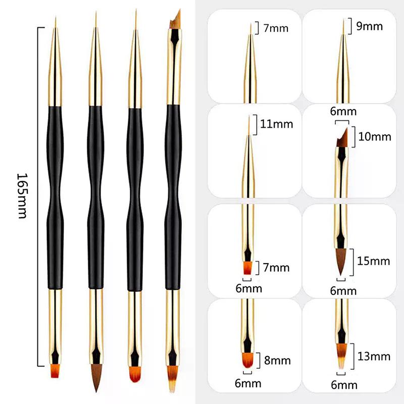 4Pcs Dual-ended Nail Brush Acrylic Nail Art Brushes Professional Gel Nail Polish Liner Flower Painting Drawing Manicure Tools