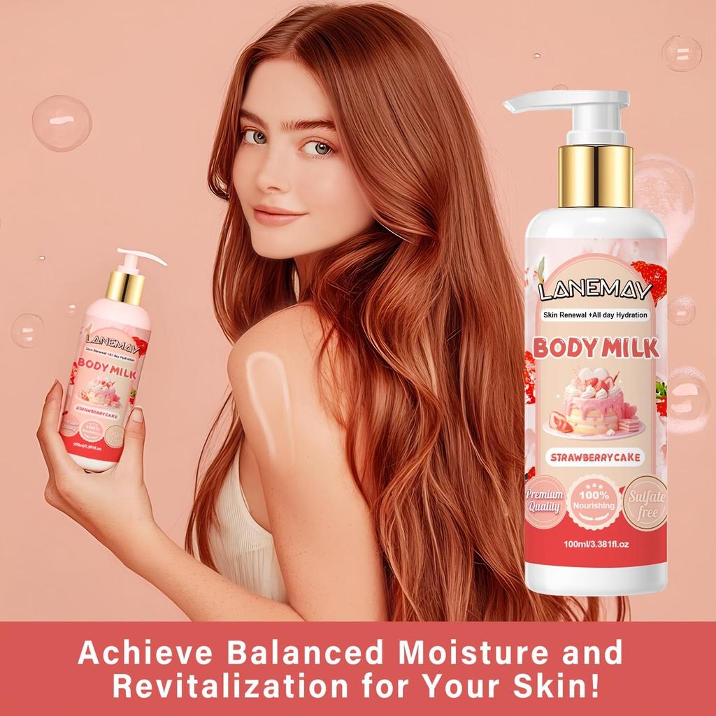 Lozione Corpo Fragola e Latte - Idrata Profondamente e Nutre Beige Chiaro, Migliora la Morbidezza Beige Chiaro, Protegge dalla Secchezza