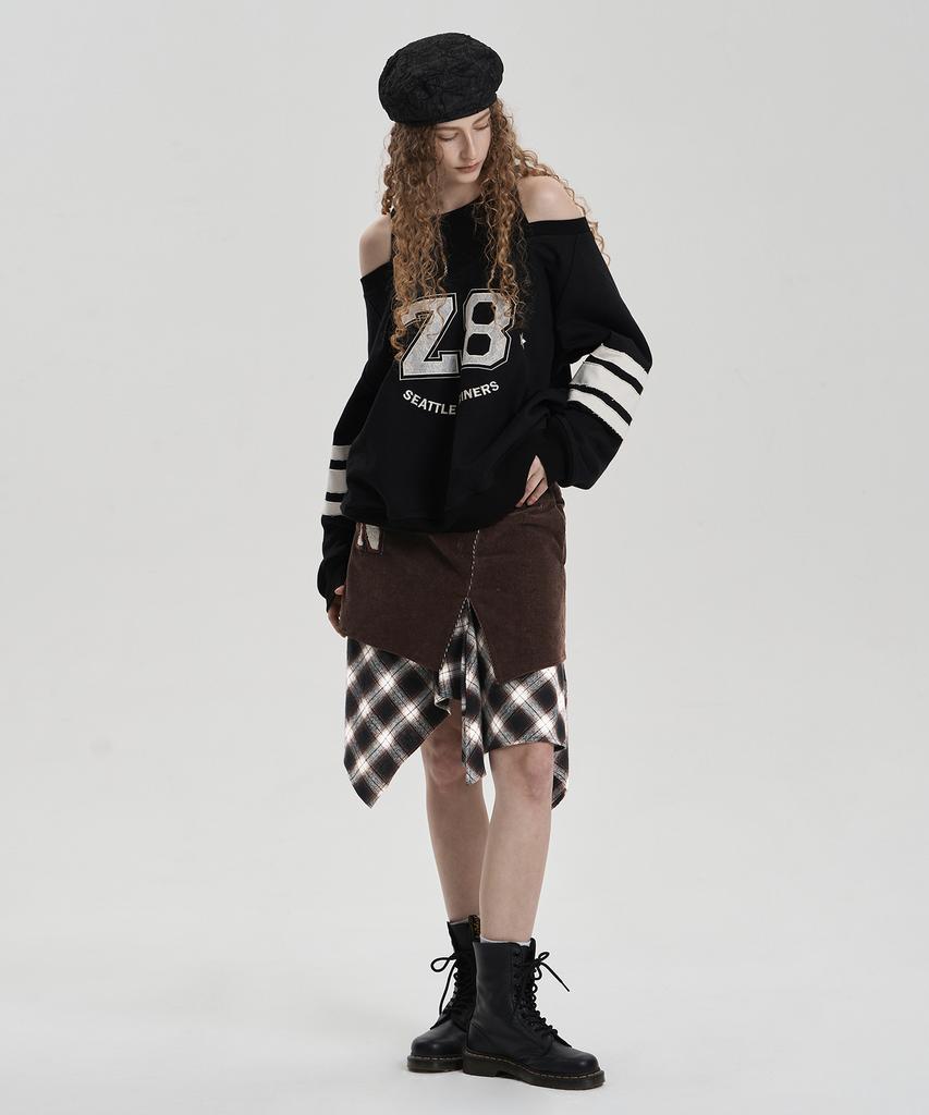 Jenyujeu Layers Corduroy Check Skirt - Brown