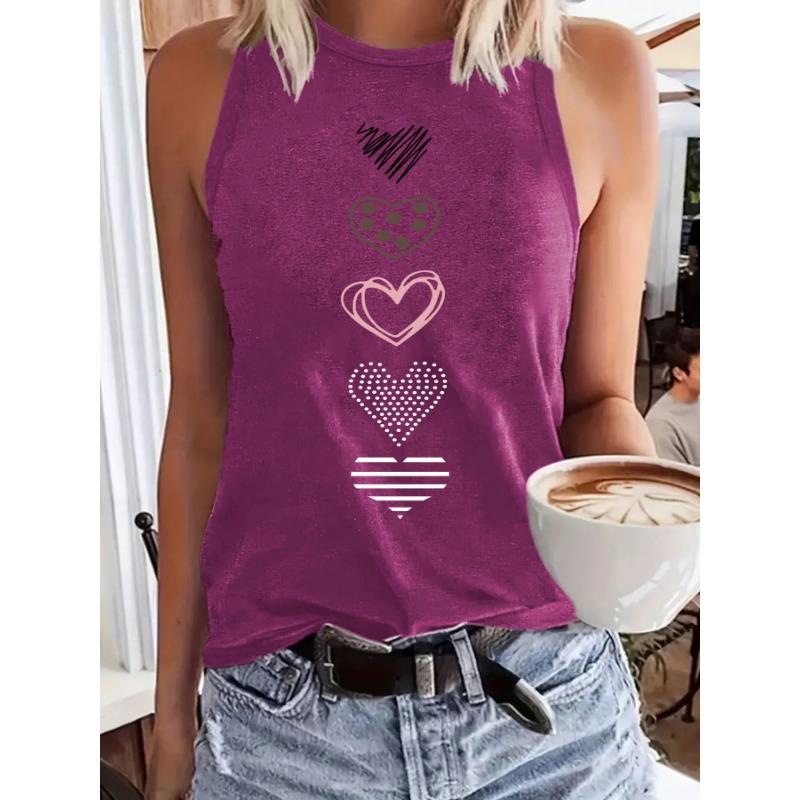 Heart-shaped Printed Sleeveless Top T-shirt with A Round Neck Pullover Vest