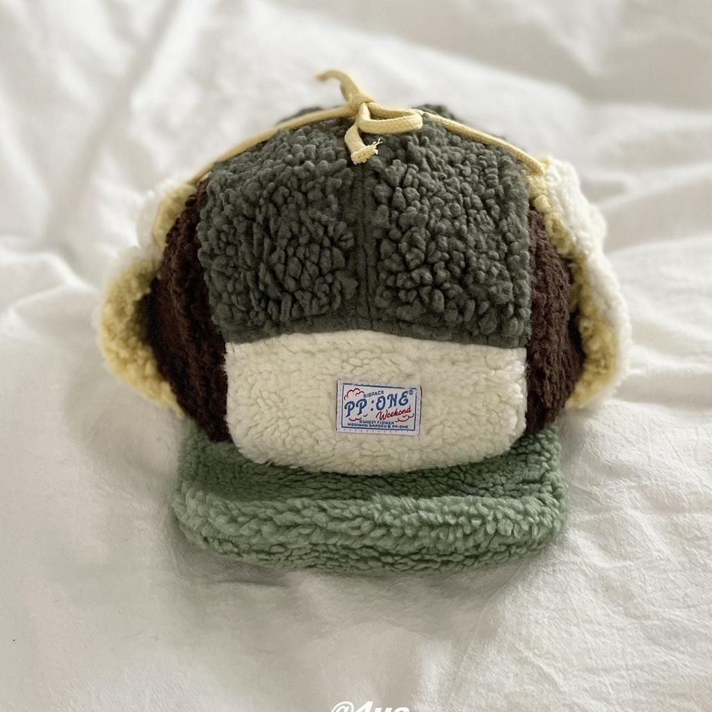 Lamb Velvet Color Matching Cute Lei Feng Hat for Men and Women Outdoor Skiing and Riding Autumn and Winter Thickened Warm Flying Hat Trendy