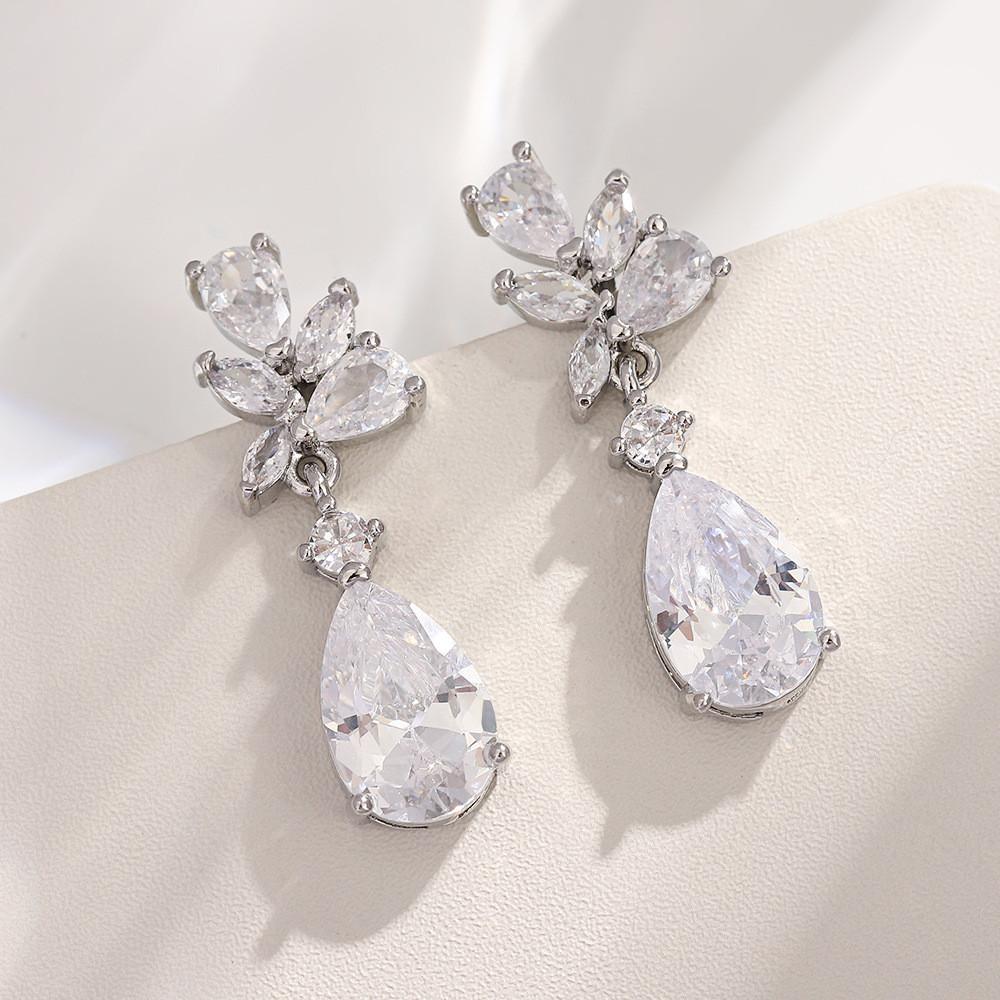 Zircon Drop Earrings With Glittering Lotus Water Drop Design For Women Summer