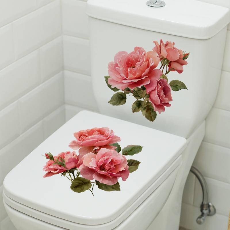 Rose Toilet Seat Stickers Self-Adhesive Waterproof for Personalized Bathroom Decor