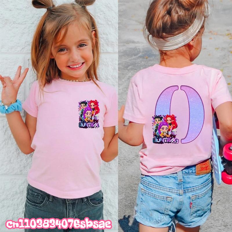 Fashion A-Z 26 Letter Print Kids Clothing Kpop Demon Hunters Graphic Y2k Tops Girls Boys Short Sleeve Tees Child T-shirts