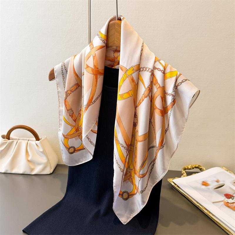 Luxury Brand 2026 Print Square Scarf Women Satin Neck Hair Tie Band Soft Work Neckerchife Hijab Head Female Foulard