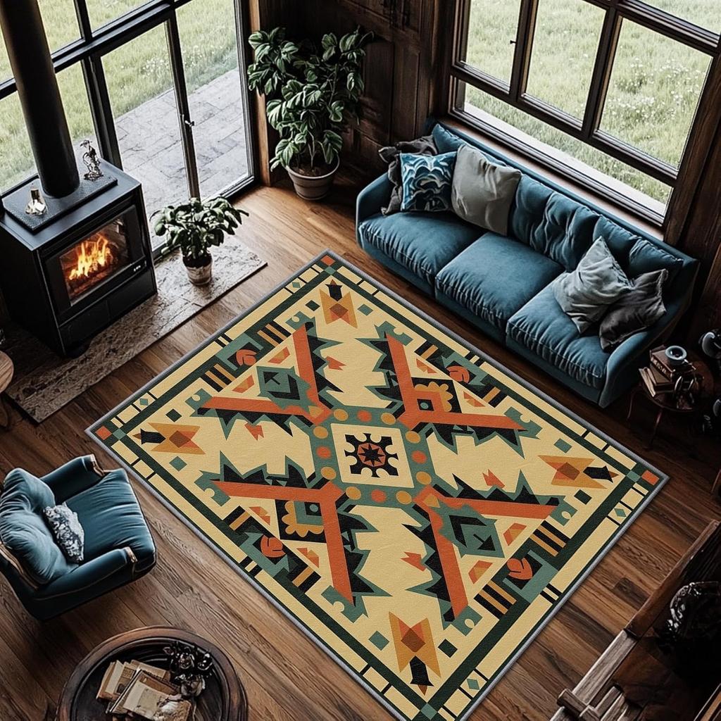 Ethnic Characteristic Carpet with Rich Colors Living Room and Bedroom Fully Covered with Vintage Bohemian Style Carpet