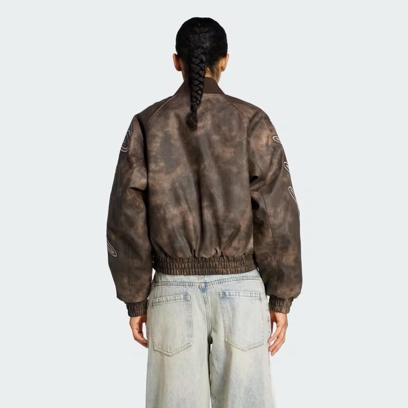 Adidas Originals Athletic Department Logo Vintage Faux Leather Woven Pilot Jacket Women Jacket KF2307