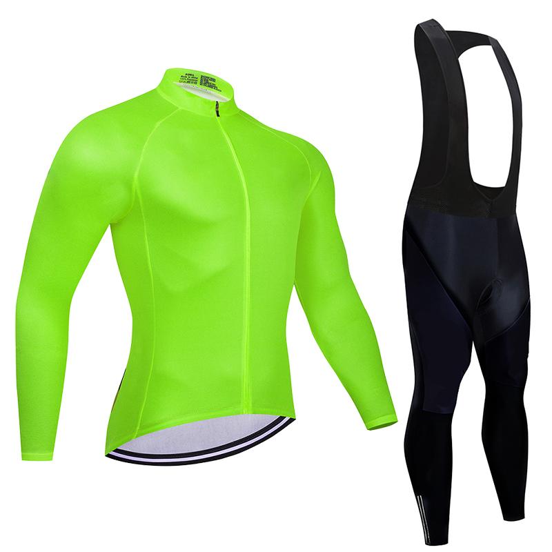 Fluorescent Color Spring Long Sleeve Cycling Jersey Sets Breathable Long Sleeve Men's MTB Bicycle Clothing Suits Roupa Ciclismo