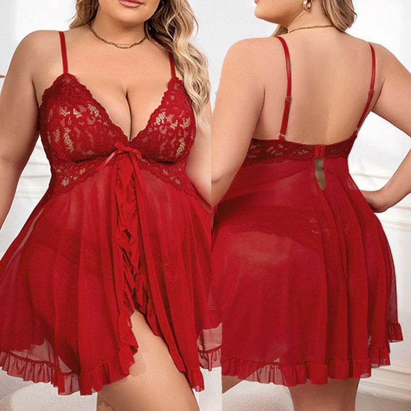 2-piece Set Of Oversized Transparent Sexy Nightgown Wine Red Hot Lingerie Night Dress Beautiful Pajamas With Thong Sex Babydooll