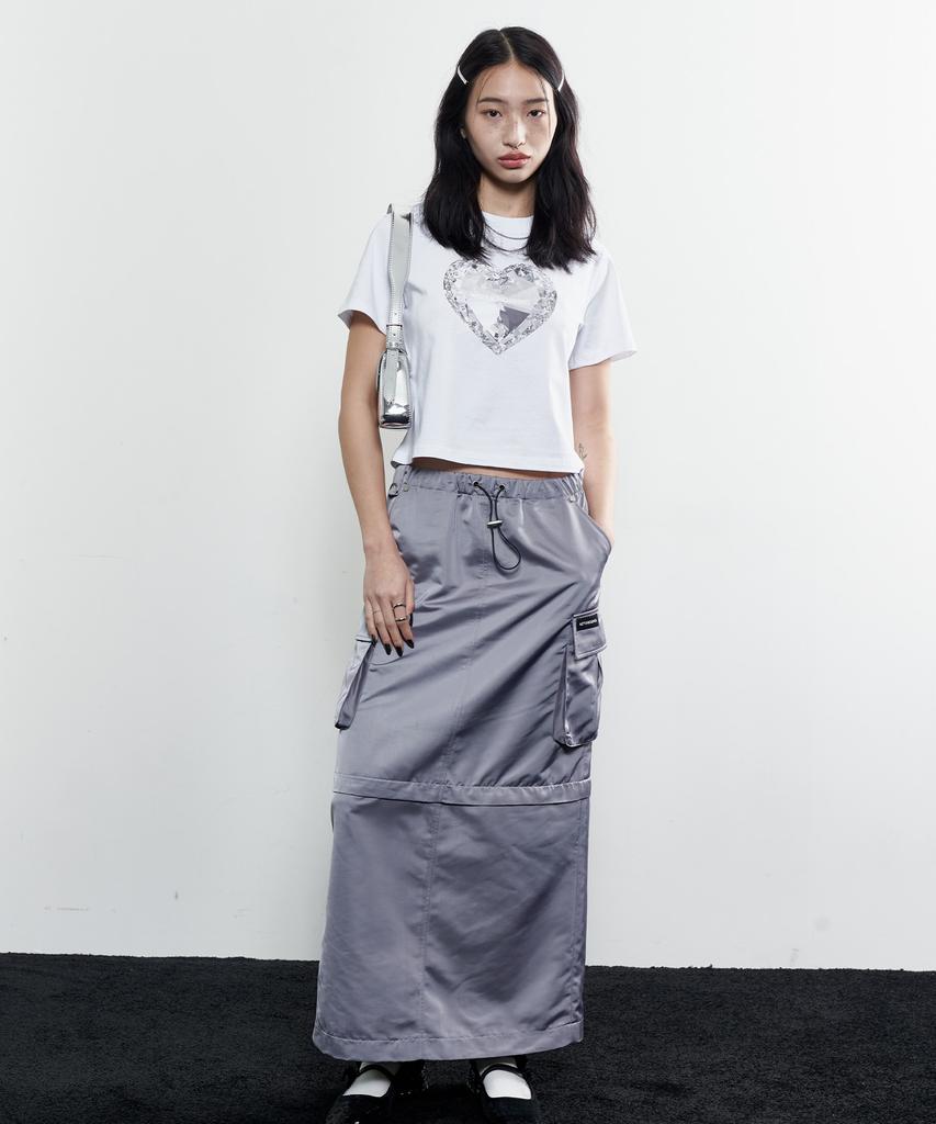 Nasnoing 2-Way Satin Maxi Cargo Skirt (Steel Gray)