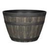 Rustic Whiskey Barrel Planter UV Resistant Brown Plastic Drainage Holes Suitable Indoor Outdoor Gardening Durable Flower Pot
