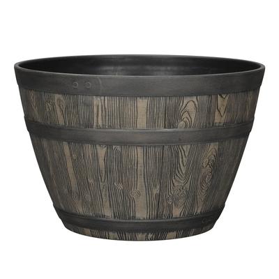 Jardinera Rústica Barril de Whisky Resistente a los Rayos UV Plástico Marrón Orificios de Drenaje Adecuada para Jardinería Interior Exterior Maceta Duradera