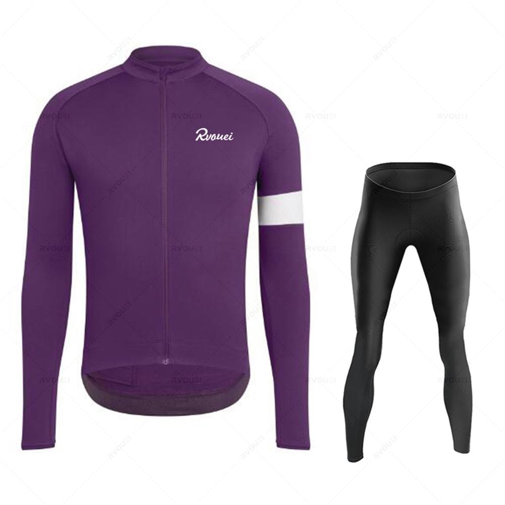 New Rvouei Profession Team Spring Long Sleeve Cycling Jersey Set Men Bicycle Clothes MTB Bike Jersey Bib Pants Kit Ropa Ciclismo