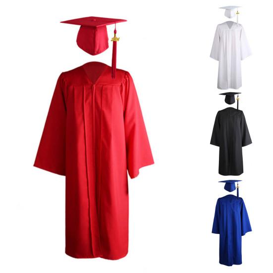 1 Set Graduation Gown Hat Tassel Zipper V Neck Loose Solid Color 2023 High School Bachelor Academic Dress Student Supplies