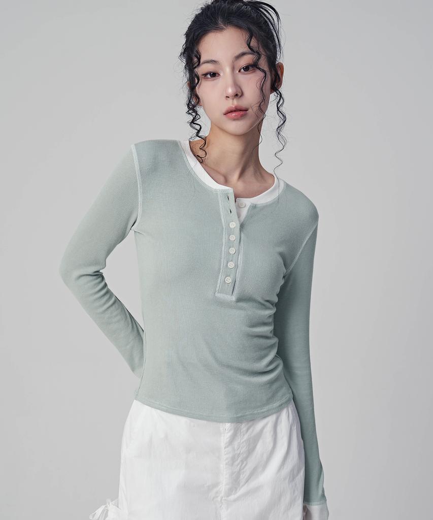 AVANDRESS Tilda Coverstitch Half Button Tee_5 Colors
