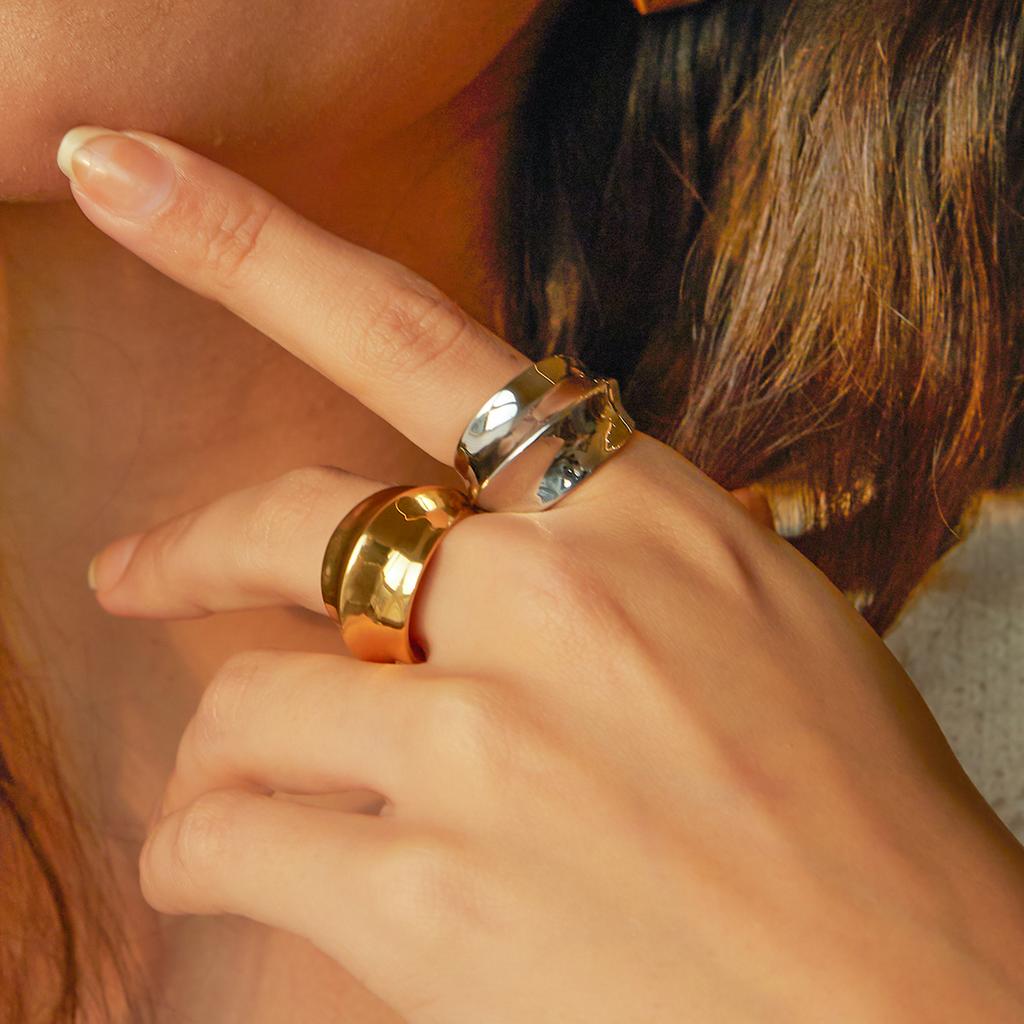 Youthway Tarnish Free Stainless Steel Geometric Cool Concave Convex Ring Women'S Personalized Fashion Jewelry Gift