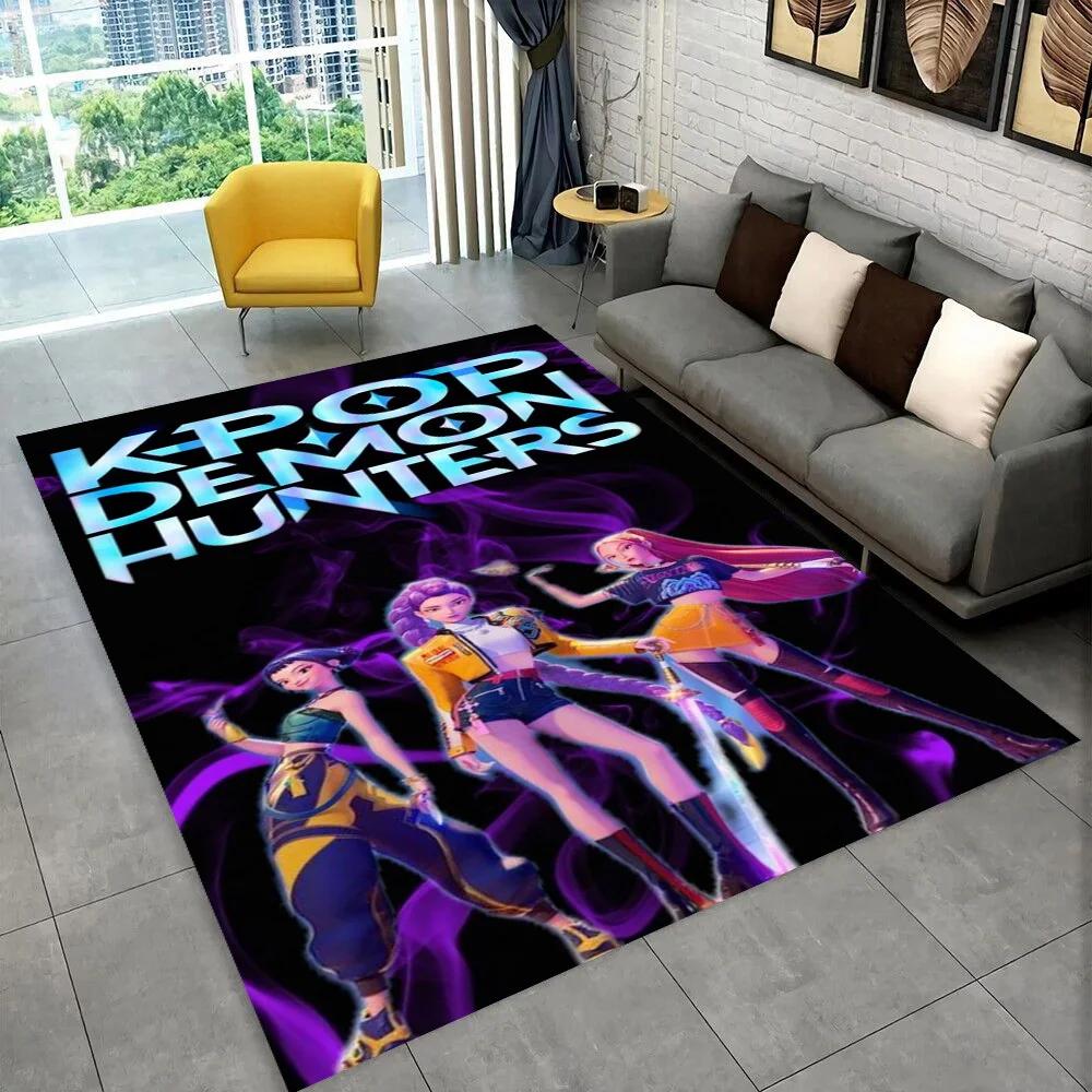 Tappeto/Tappetino Kpop Demon Hunters Rumi Mira Zoey Cartone Animato Musica per Soggiorno Camera da Letto Casa Decorazione Divano, Tappetino Antiscivolo per Bambini