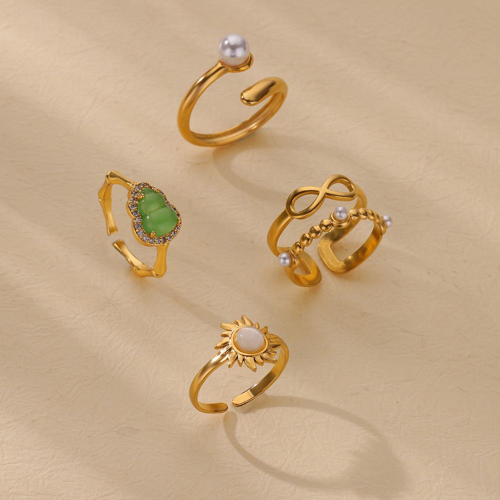 Opal Sonnenringe für Damen Goldfarbe Edelstahl Verstellbarer Sonnenring Hochzeitsästhetik Weihnachts Schmuck Geschenk