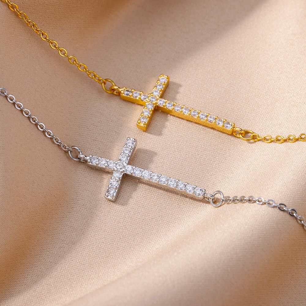 Crystal Cross Bracelets For Women Men Fashion Gold Color Stainless Steel Cross Bracelet Vintage Religion Aesthetic Jewelry Gift
