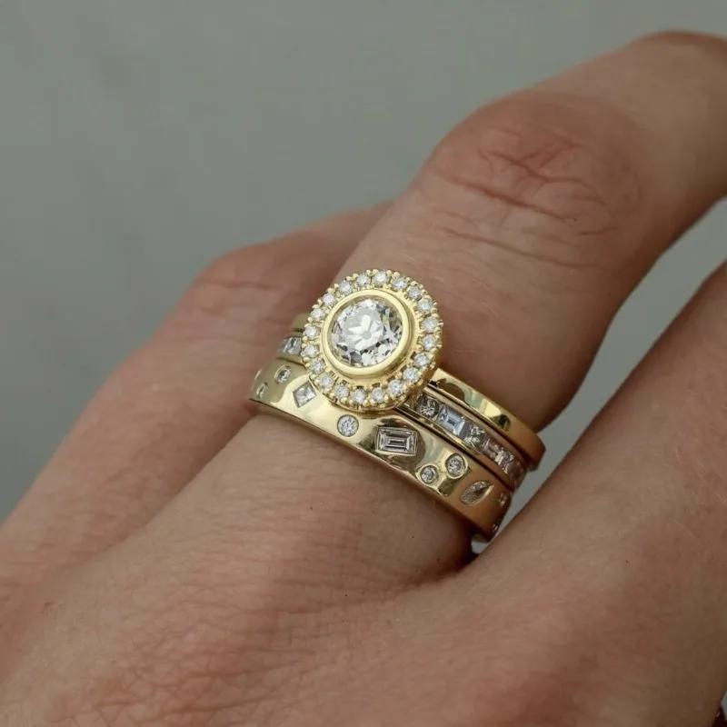 Europa und Die Vereinigten Staaten Geometrischer Mehrschichtiger Ring Damen Exquisites Glänzendes Schmuckset Hochzeitsbankett Zubehör