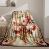 Vintage Baroque Carving Frame Pink Peony Oil Painting Flannel Blanket Soft Warm Throw Blanket For Sofa Bedroom Farmhouse Home