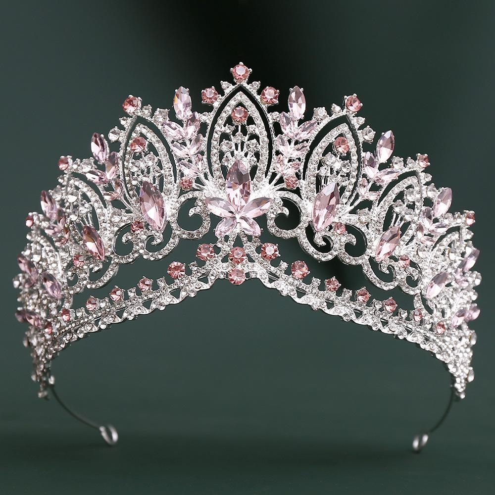 DIEZI Baroque Green Blue Pink Opal Crystal Tiara Crown Women Girls Wedding Party Elegant Luxury Rhinestone Crown Hair Jewelry