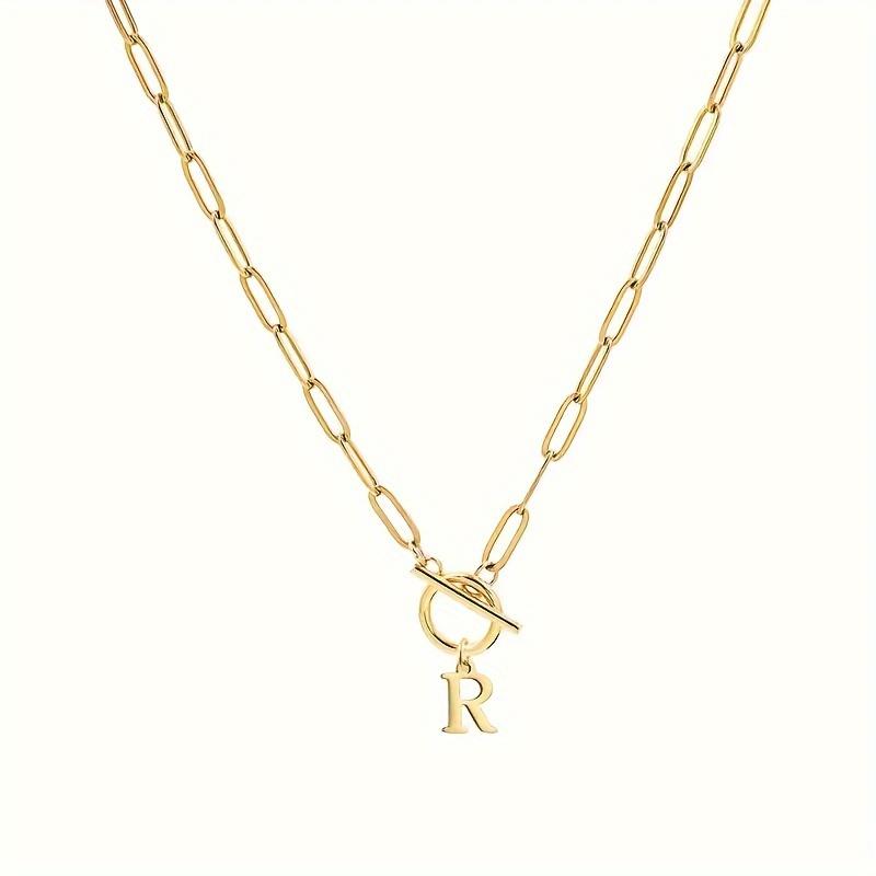 1-Pack Rectangle Paperclip 26 Letter Necklace, Capital Initial Pendant for Women, Stainless Steel Letter Chain Necklace