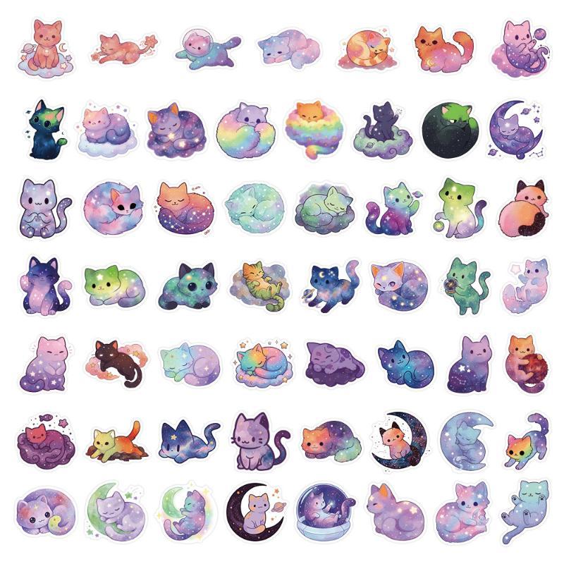 50/100 Pack Cartoon Cat Dog Starry Night Stickers Waterproof Doodle Decals for Kids DIY Craft Laptop Luggage Water Bottle