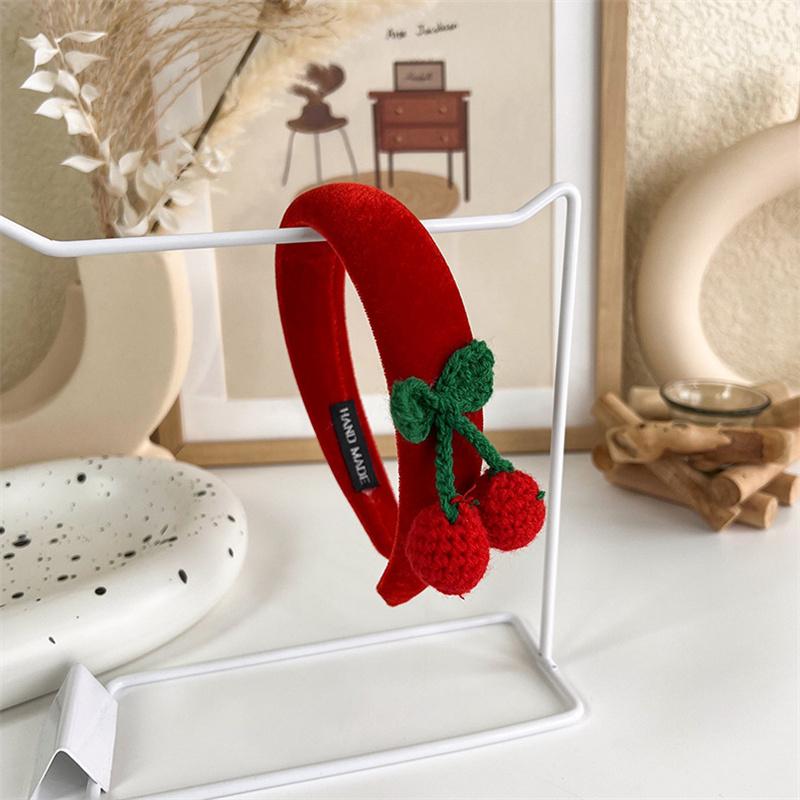 Vintage Red Womens Headband Woolen Velvet Hair Band Headwear Girl Wide Side Sponge Hair Hoop Christmas New Year Hair Accessories