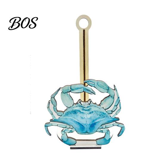 Nautical Kitchen Accessories Ocean Style Vertical Paper Towel Holder, Solid Wood Roll Stand with Holder Seahorse Crab Sailboat Shell Design,