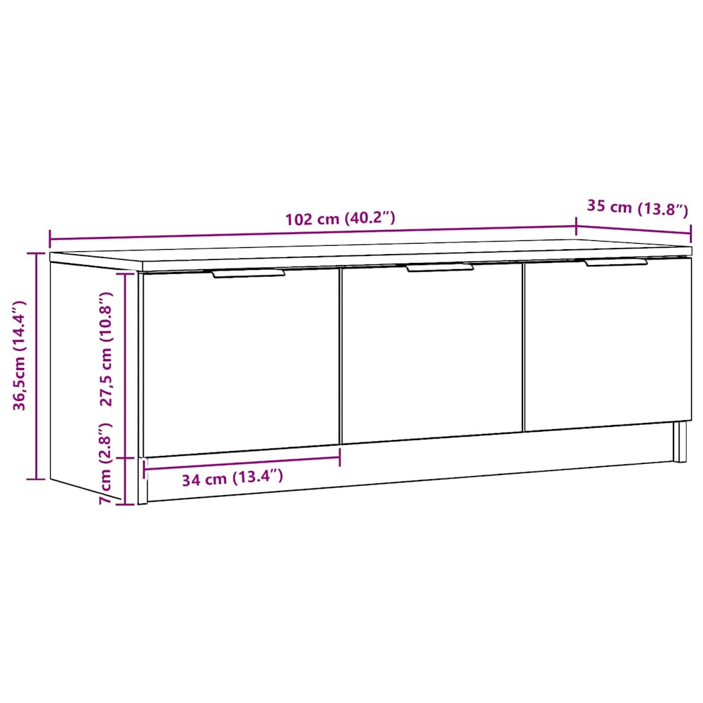 TV Cabinet in Artisan Oak Finish 102 x 35 x 36.5 cm Particleboard