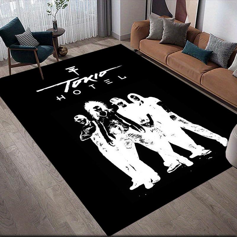 Tokio Hotel Flannel Printed Carpet, Home Sofa Decoration for Living Room & Bedroom, Non‑Slip Play Flannel Floor Mat for Game Room