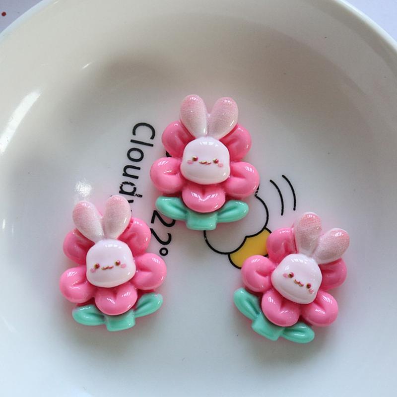 10 Pcs New Cute Cartoon Rabbit Flower Series Flat Back Resin Scrapbooking DIY Jewelry Hairpin Craft Decoration Accessorie