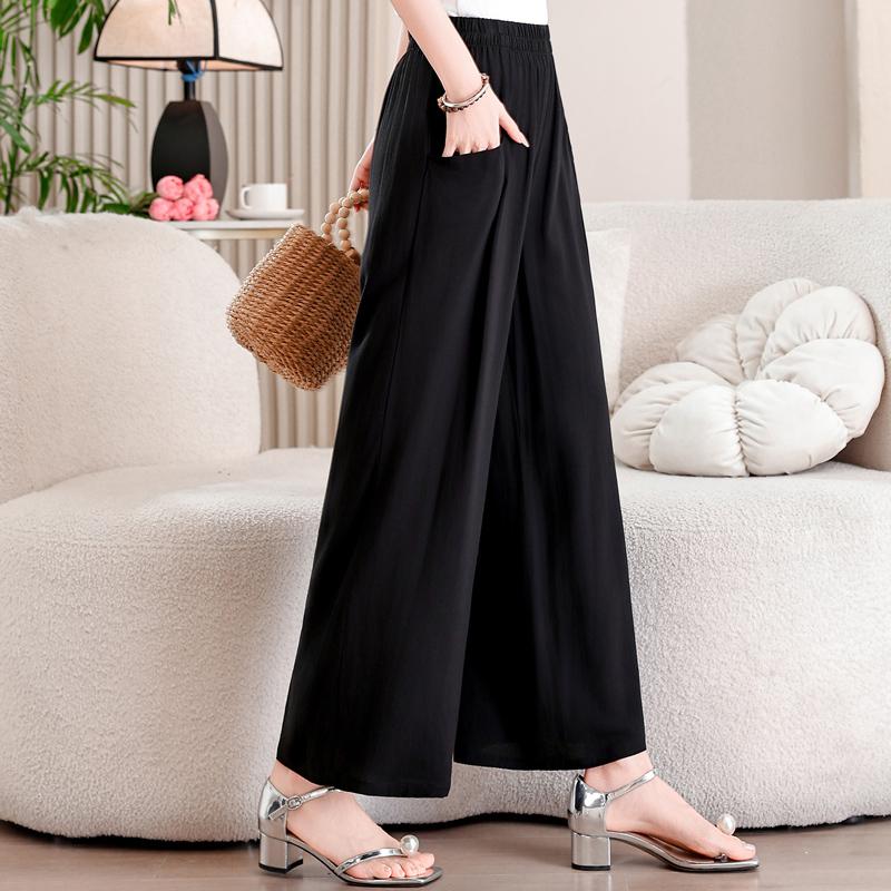Summer Wide Leg Pants Woman Clothes Elastic Waist Elegant Casual Summer Black Pants