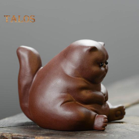 Adorable Ceramic Tea Pet Angry Cat Figurine Design Fine Workmanship Tea Table Desk Tearoom Home Decoration Ornament