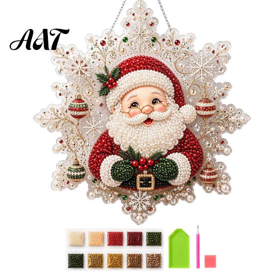 Festliche Heimwanddekorationen Weihnachten Perlmutt-Malerei Sonnenfänger Kunst-Bastelset, Acryl-Schneeflocken-Form Platten-Ornament Bastelsets mit Spitzenrand, 3D