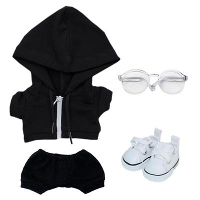 Niannyyhouse 10cm, 15cm, 20cm Plush Clothes, Hoodie, Pants, Glasses, Canvas Shoes, Sportswear, Cotton Doll Outfit (Black-15cm)