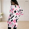 Women Plus Size Round Neck Long Sleeve Pink Black Geometric Printed Loose Longline Top With Pockets
