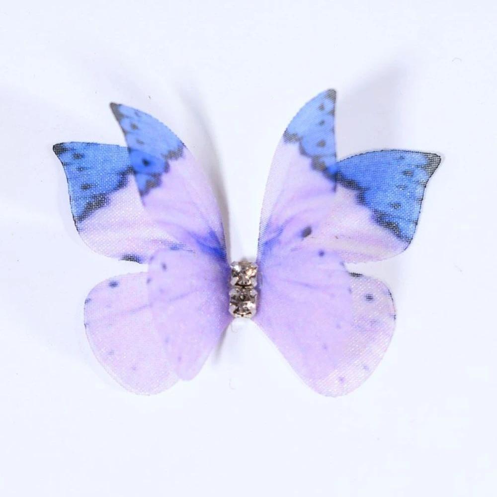 50pcs 4CM Organza Fabric Butterfly Appliques Gradient Color Double-layer Simulation Mesh Butterfly Patch Dreamy 3D DIY Handmade