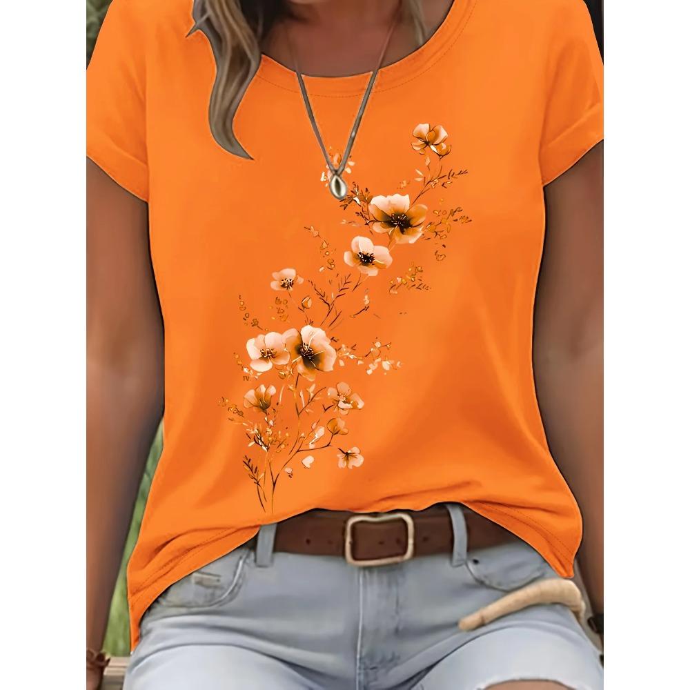 T-shirt da Donna con Ramo Floreale Viola - Grafica Delicata di Fiori ad Acquerello, Top Casual Viola Chiaro