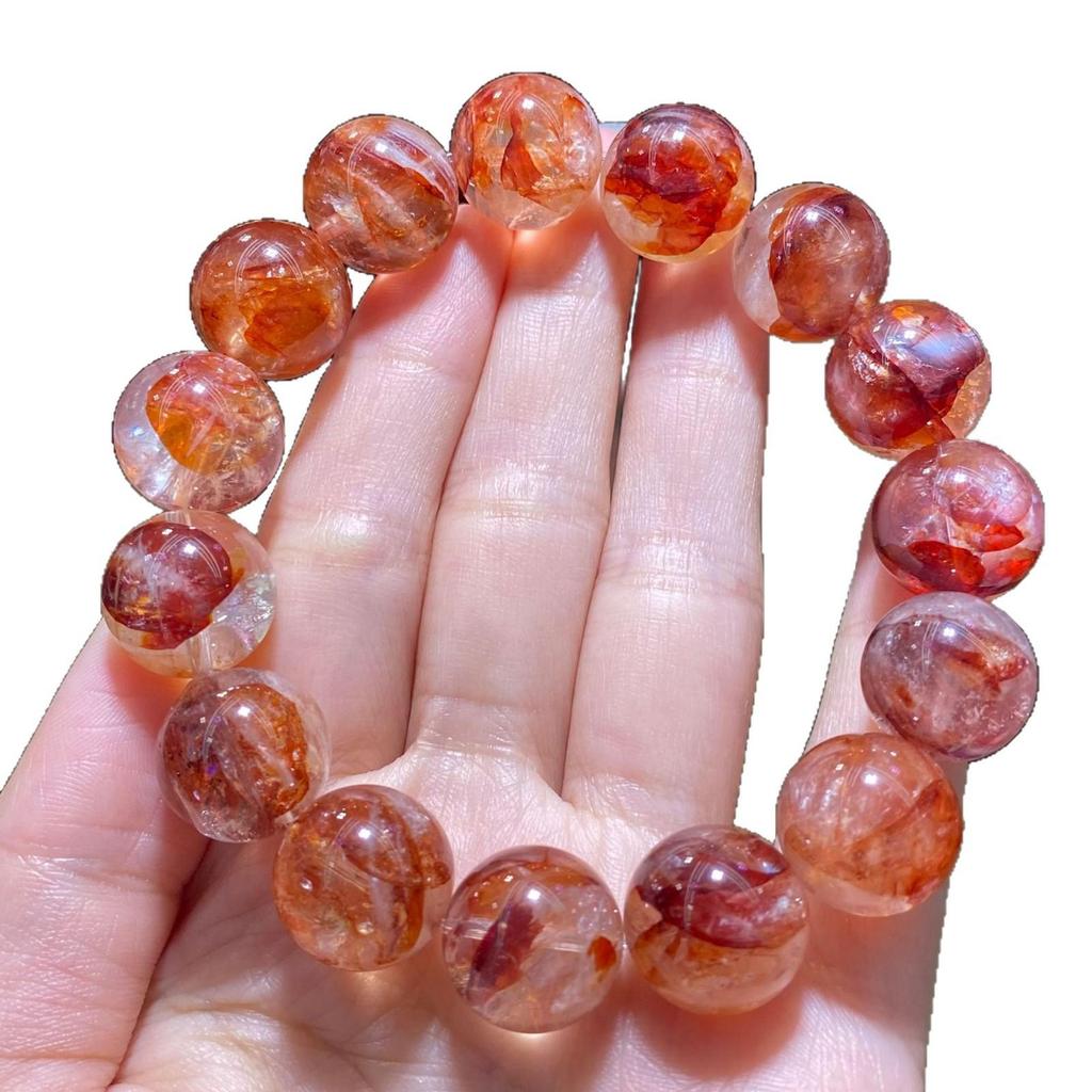 Natural Brazilian Red Phantom Quartz Beaded Bracelet with Floating Inclusions