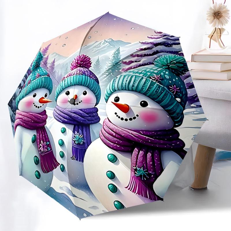 1pc Snowmen Automatic Open/Close Umbrella - Compact Travel Umbrella, Gift for Birthday, Holiday yy260106002