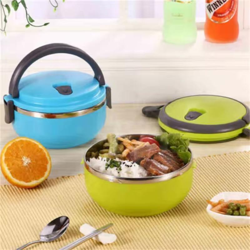 New Stainless Steel Insulated Safe Food Container Round Color Random 1-layer Portable Household Kitchen Rice Boxes Supplies