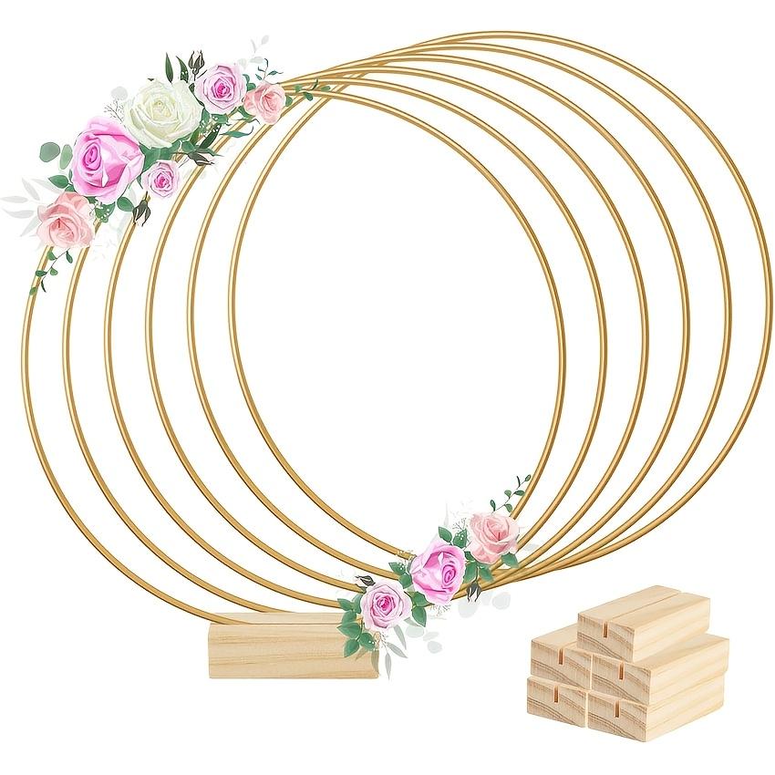 10/20pcs 30.48 Cm Metal Floral Hoop Centerpiece with Wooden Stand for Table Metal Garlands Ring Stand for Centerpiece Table Decorations Wedding Decor