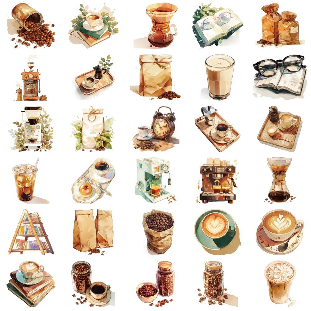 30PCS Vintage Coffee Series Pack Stickers Harajuku Gifts Scrapbooking DIY Creative Paper Waterproof Skateboard Home Reading Stic