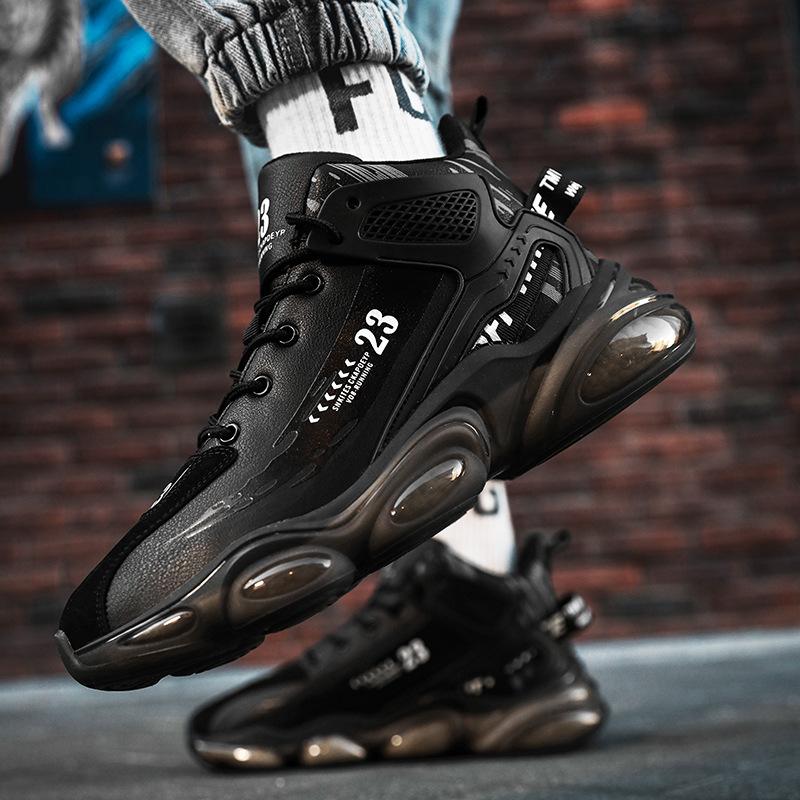 Spring Men's Shoes New Breathable Leather Surface Aj High-top Basketball Sports Running Shoes Men's Height-increasing Casual Dad Trendy Shoes